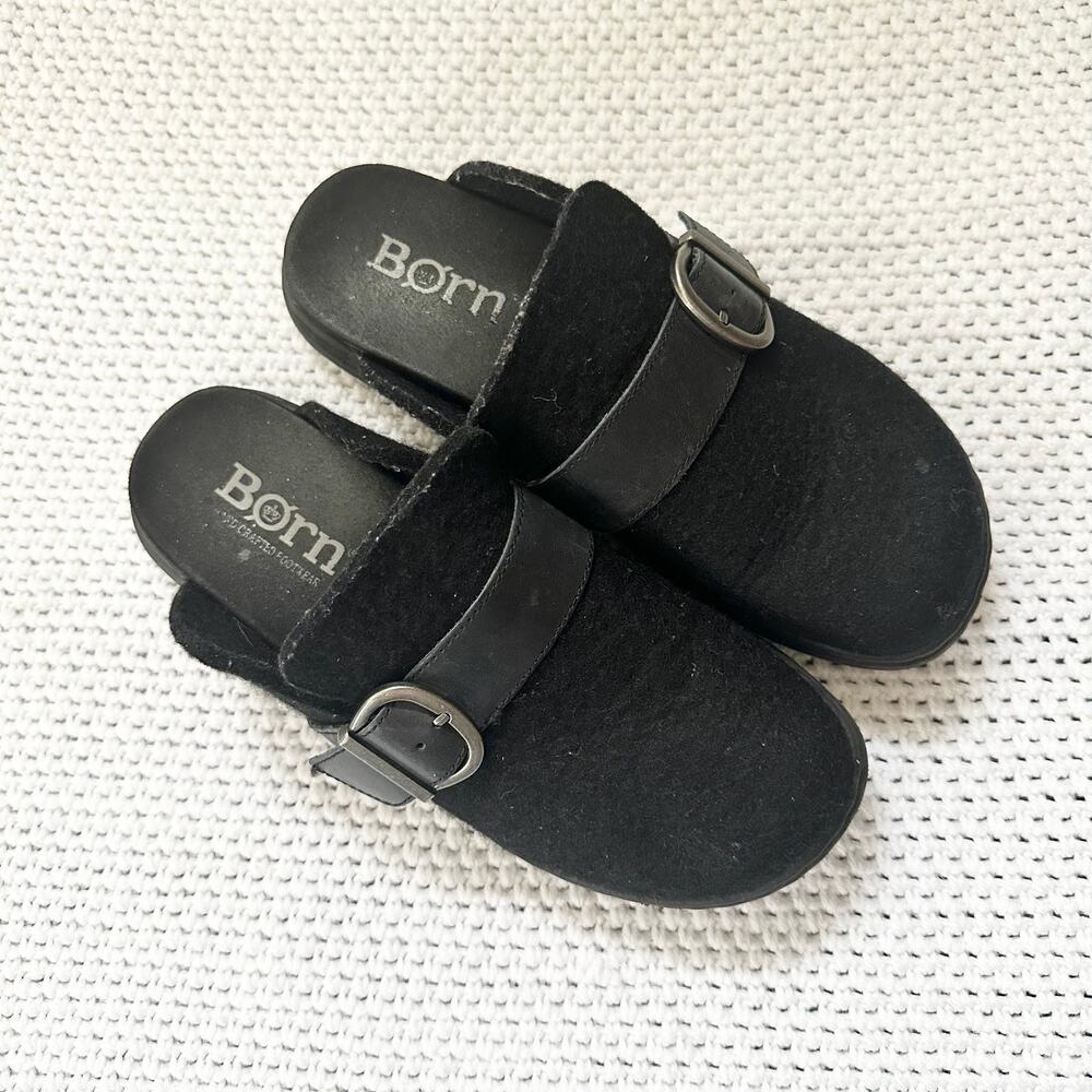 Born Comfort Black Lia Slip On Wool Open Back Clogs Buckle Strap Women 8-8.5 - Picture 7 of 7